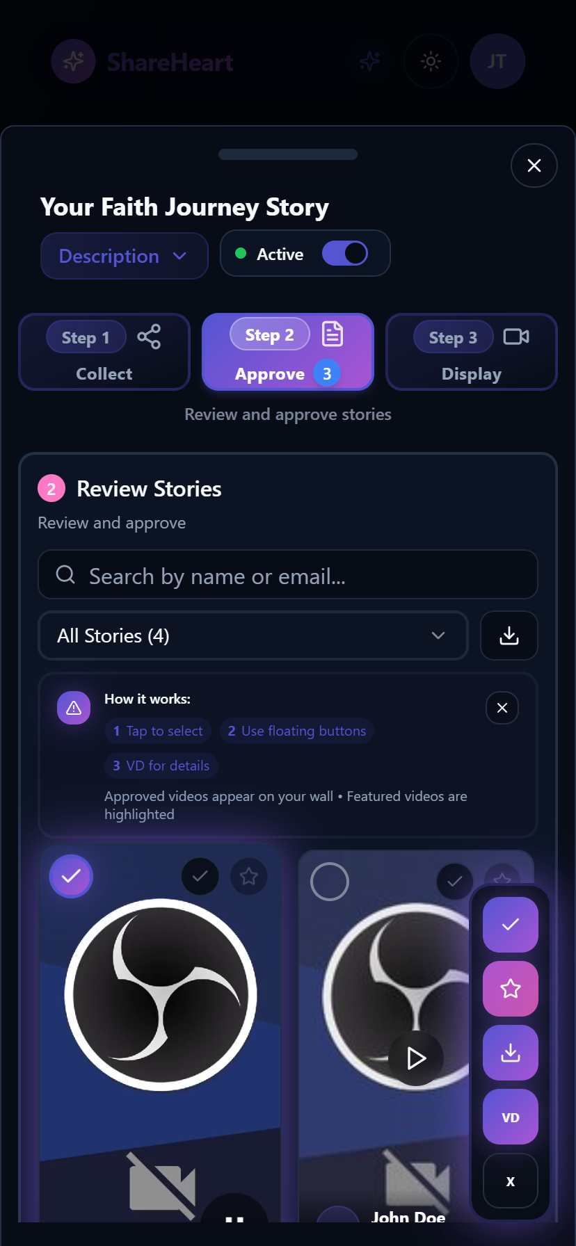 Campaign detail modal with video selection